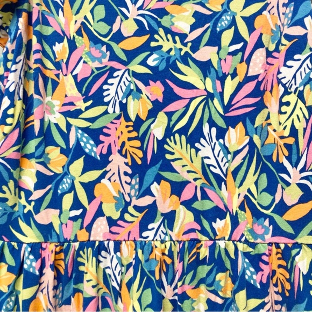 LOFT Beach Womens Small Blue Tropical Floral Ruffle Tiered Maxi Dress Jersey - Picture 3 of 5